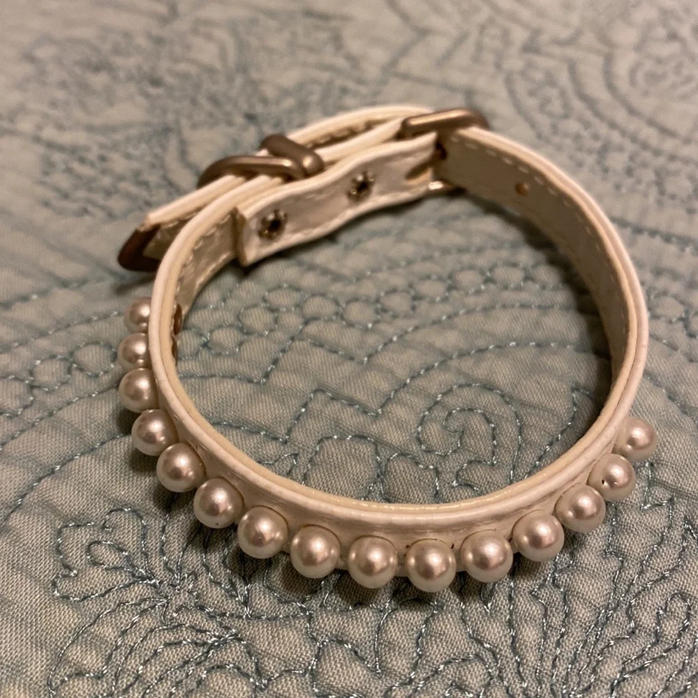 NWOT Pearl & White Leather Cat Collar